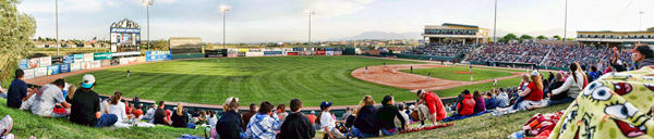 Peter Free panoramic photograph of Colorado Sky Sox game at Security Service Field in Colorado Springs.